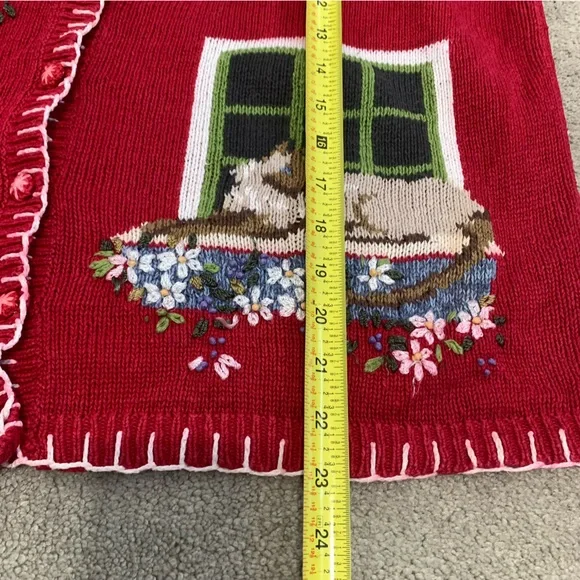 Vintage Knit Red Cat Sweater Size Large Button Front Cardigan - Picture 11 of 16